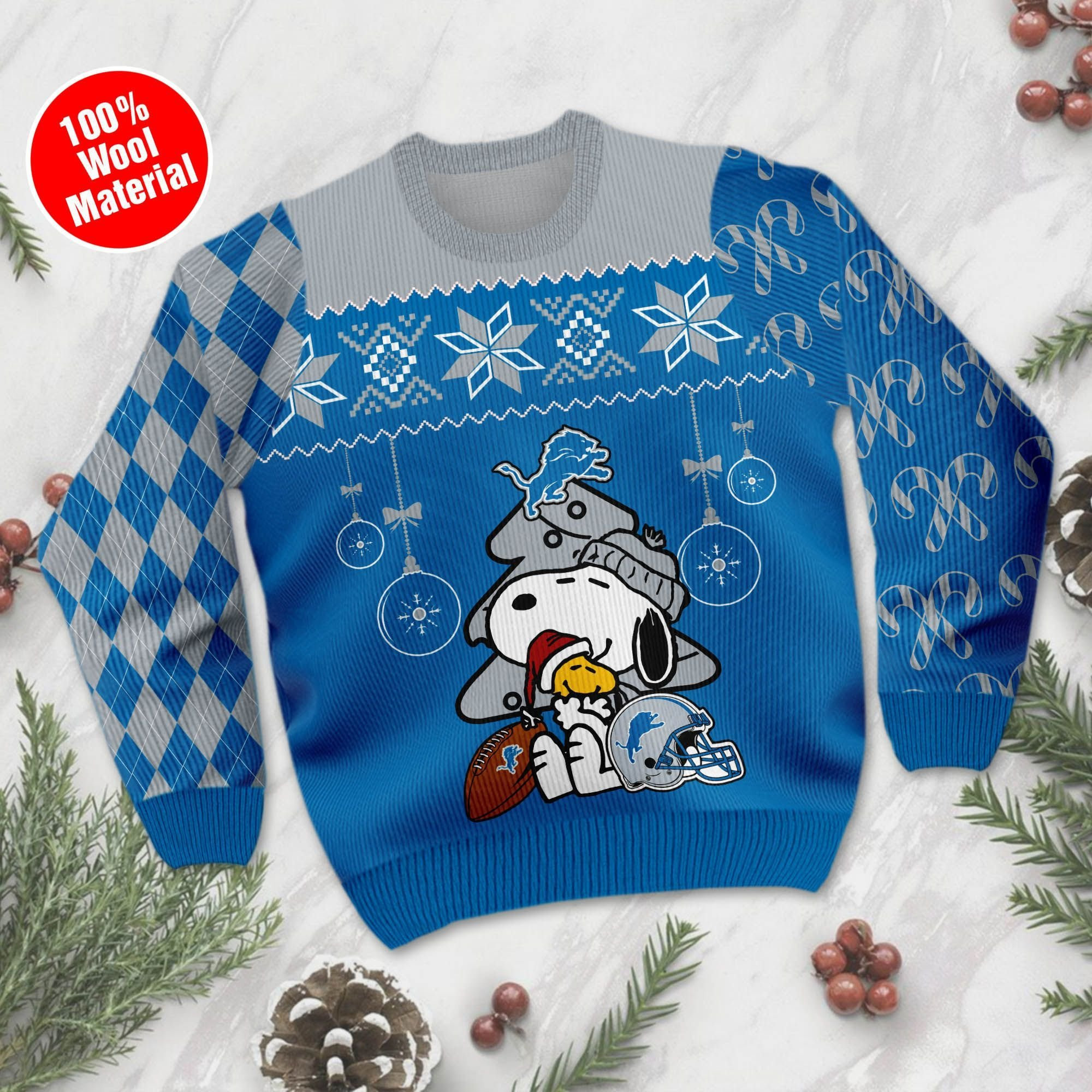 Detroit Lions Snoopy Ugly Christmas Sweater Adult 3D Funny Matching for family - Image 2