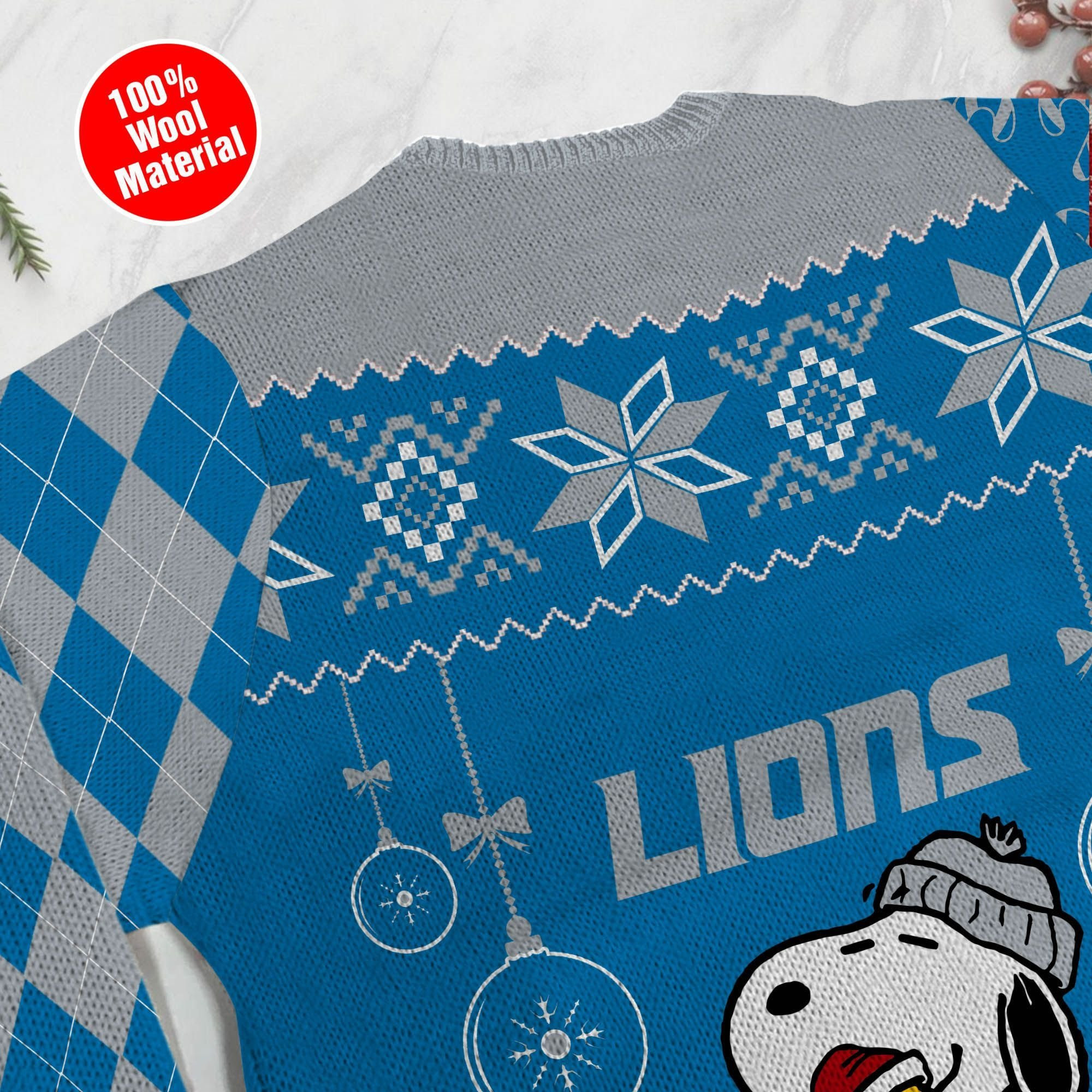 Detroit Lions Snoopy Ugly Christmas Sweater Adult 3D Funny Matching for family - Image 5