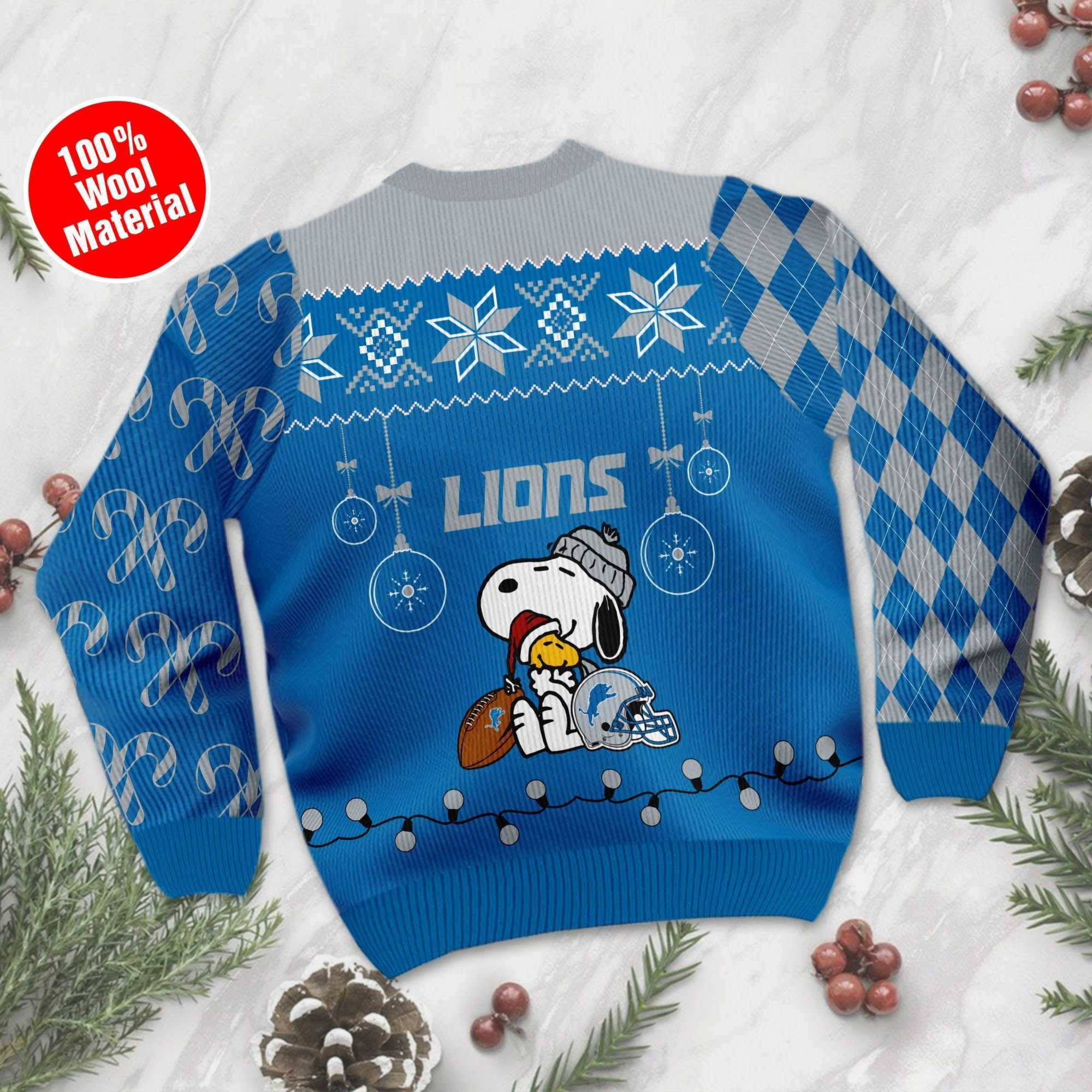 Detroit Lions Snoopy Ugly Christmas Sweater Adult 3D Funny Matching for family - Image 3
