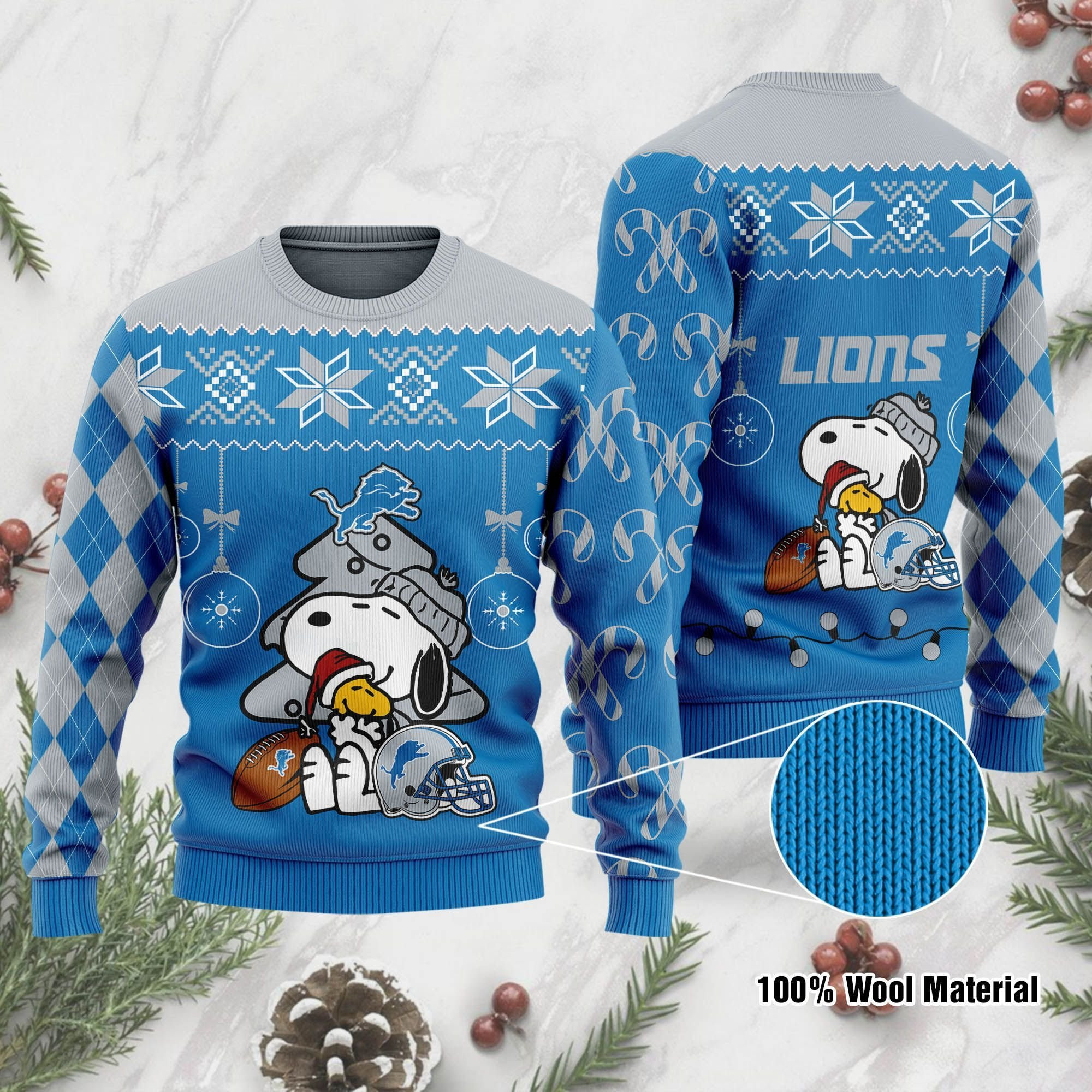 Detroit Lions Snoopy Ugly Christmas Sweater Adult 3D Funny Matching for family