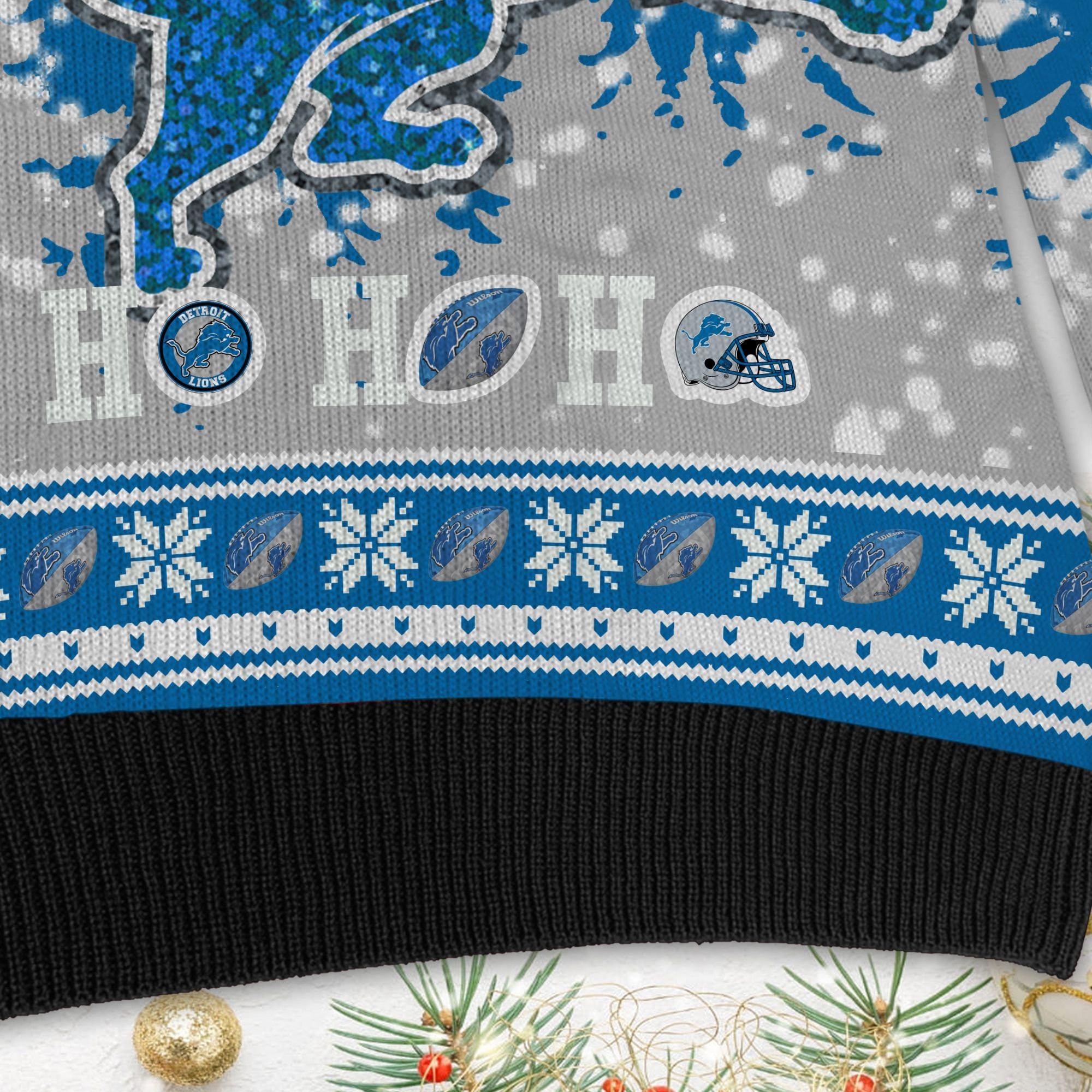 Detroit Lions Symbol Wearing Santa Claus Hat Ho Ho Ho Ugly Christmas Sweater Adult 3D Funny Matching for family - Image 5