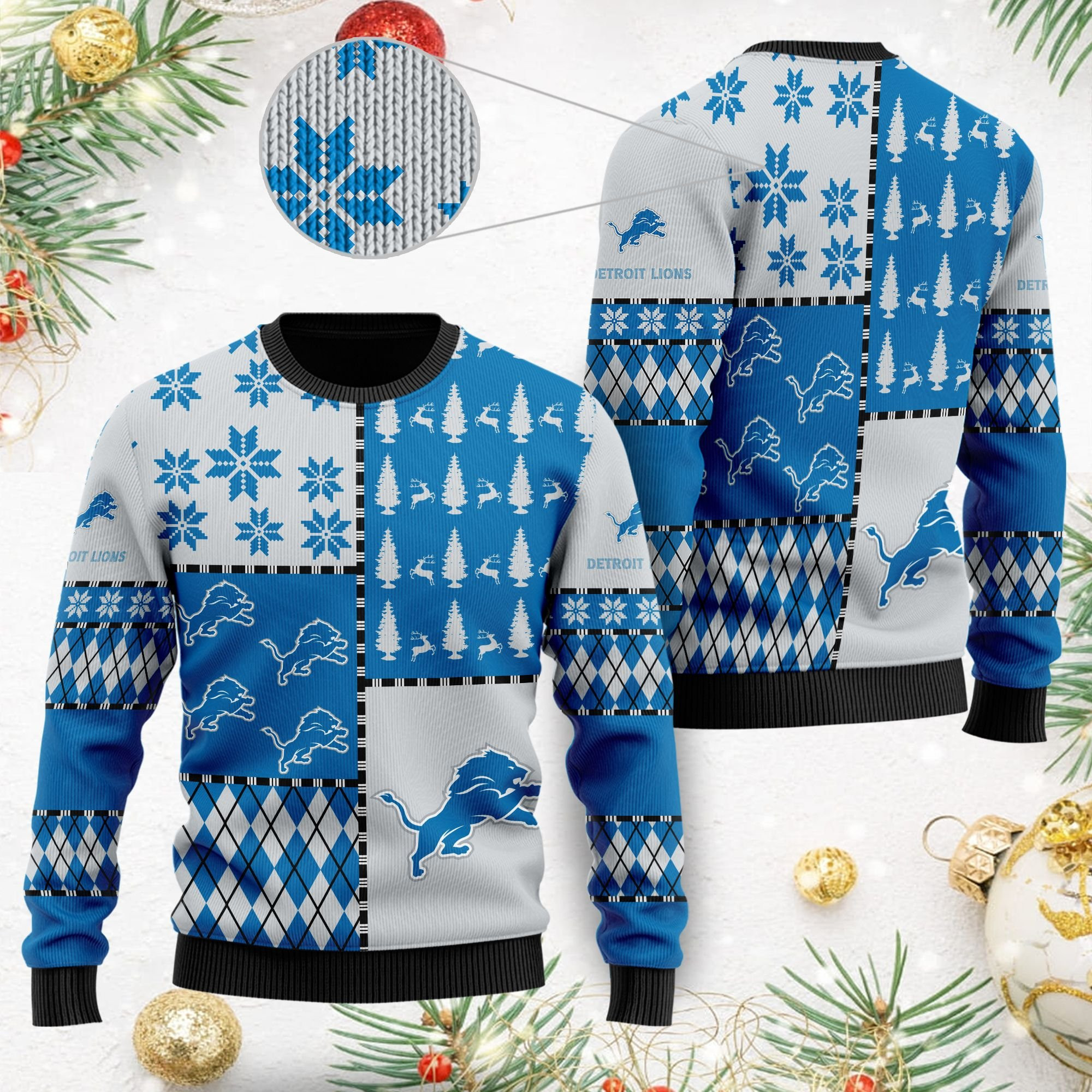 Detroit Lionss Full Size For Sale Best Christmas Gift For Lions Fans Ugly Christmas Sweater Adult 3D Funny Matching for family