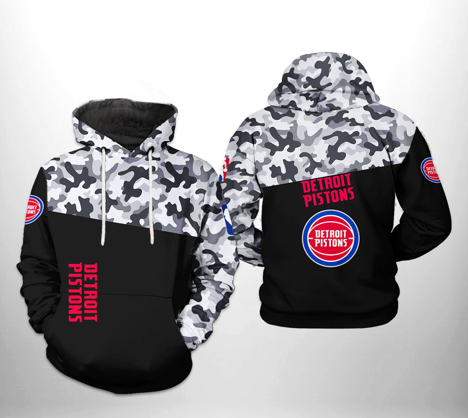 Detroit Pistons NBA Camo Veteran Team 3D All Over Print Hoodie, Zip Hoodie