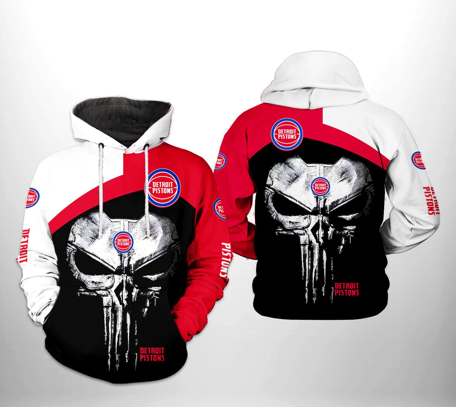 Detroit Pistons NBA Skull Punisher Team 3D All Over Print Hoodie, Zip Hoodie