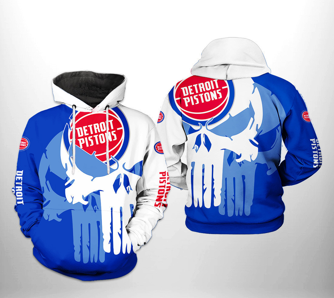 Detroit Pistons NBA Team Skull 3D All Over Print Hoodie, Zip Hoodie
