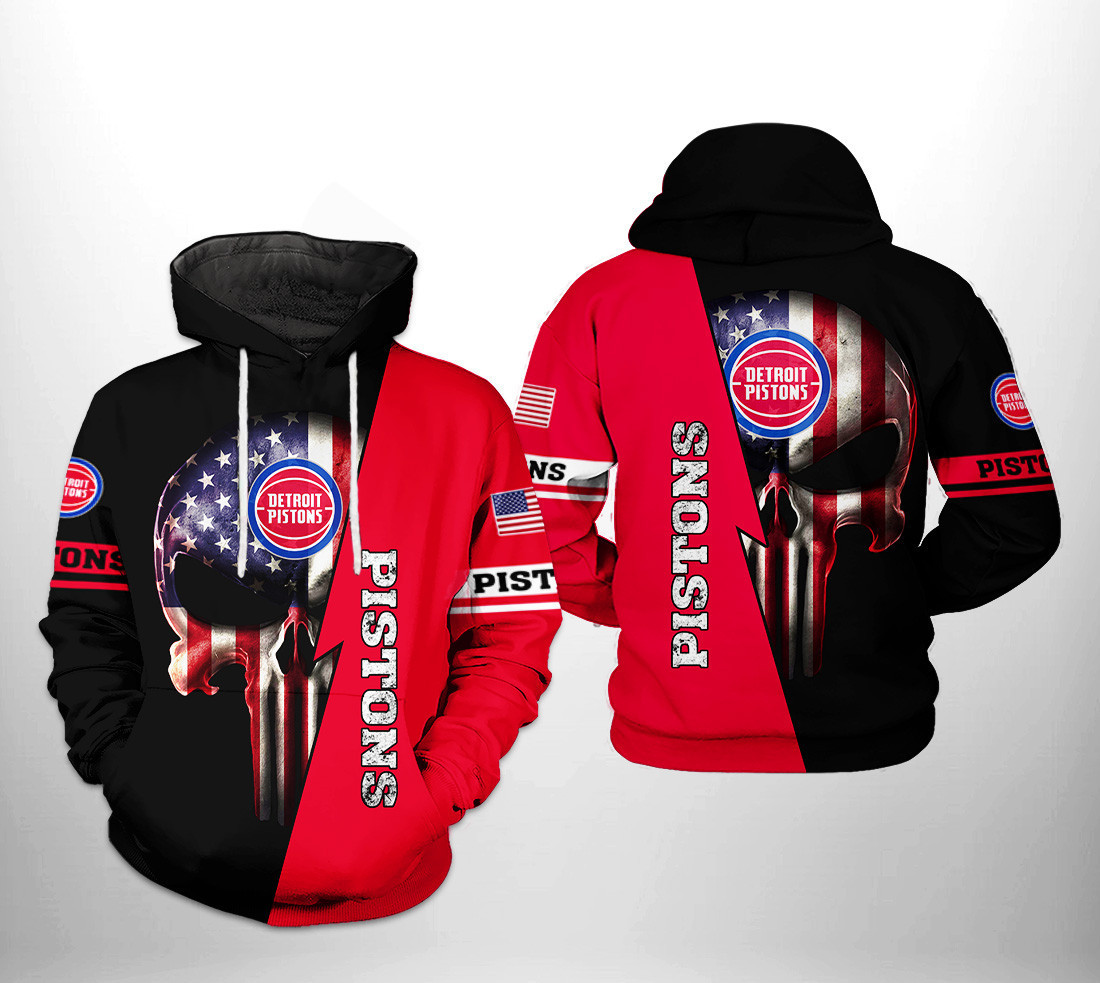 Detroit Pistons NBA US Flag Skull Team 3D All Over Print Hoodie, Zip Hoodie