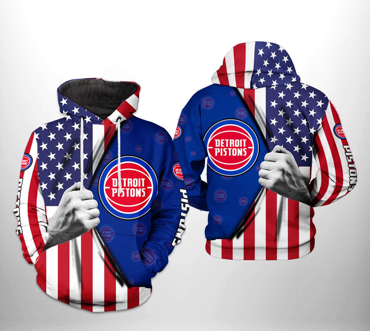 Detroit Pistons NBA US Flag Team 3D All Over Print Hoodie, Zip Hoodie