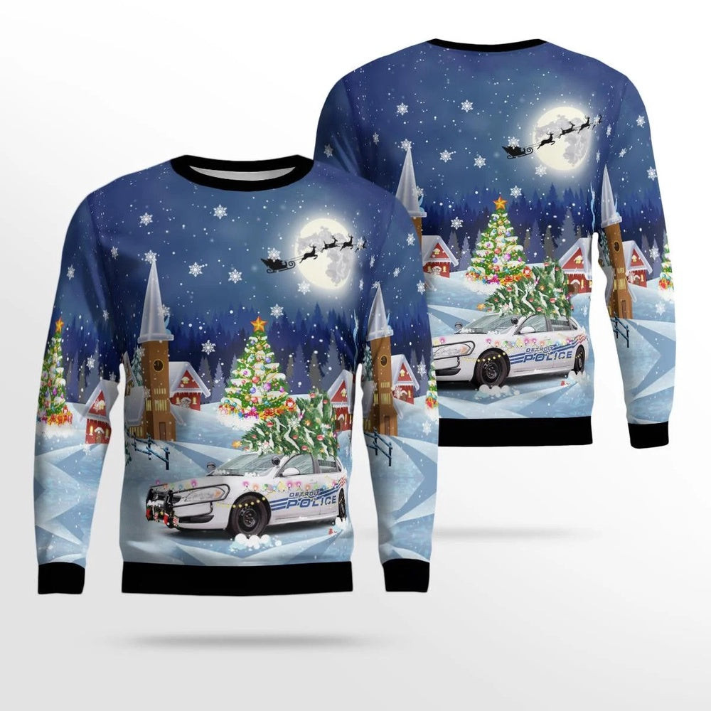 Detroit Police Department Car Christmas Ugly Sweater Xmas Unisex Sweater Christmas Gifts For Men Women