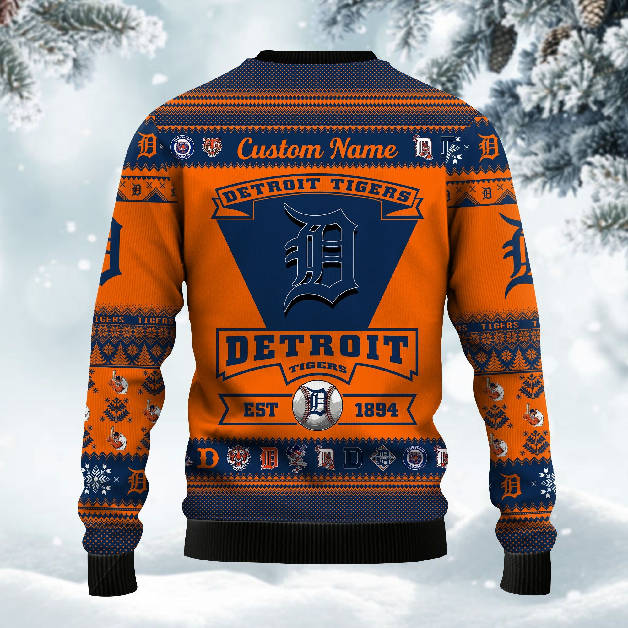 Detroit Tigers Football Team Logo Custom Name Personalized Ugly Christmas Sweater Adult 3D Funny Matching for family - Image 3
