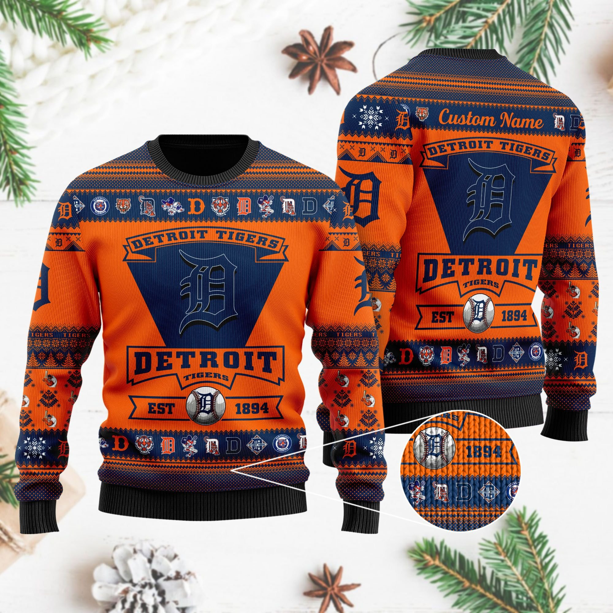 Detroit Tigers Football Team Logo Custom Name Personalized Ugly Christmas Sweater Adult 3D Funny Matching for family - Image 4