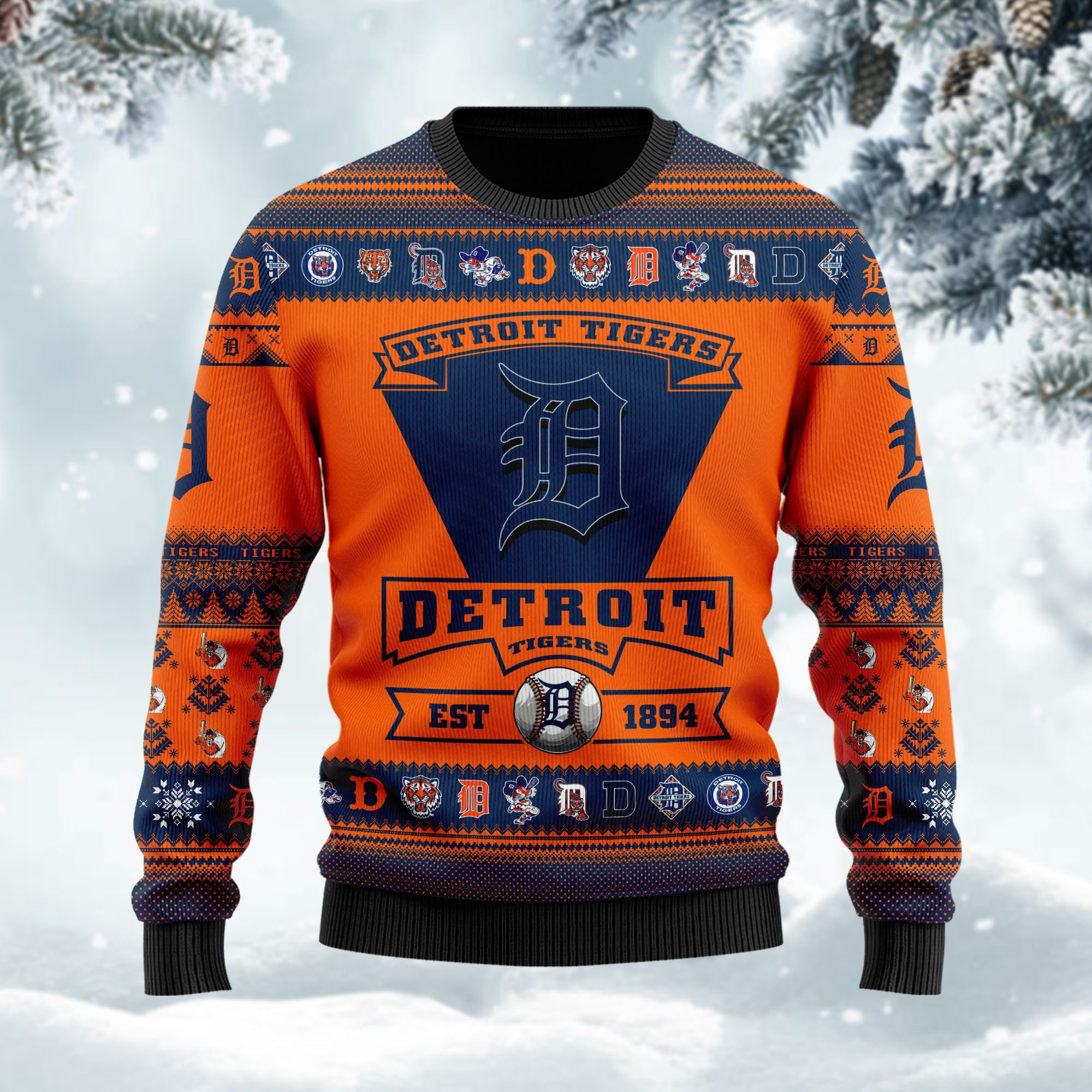 Detroit Tigers Football Team Logo Custom Name Personalized Ugly Christmas Sweater Adult 3D Funny Matching for family - Image 2