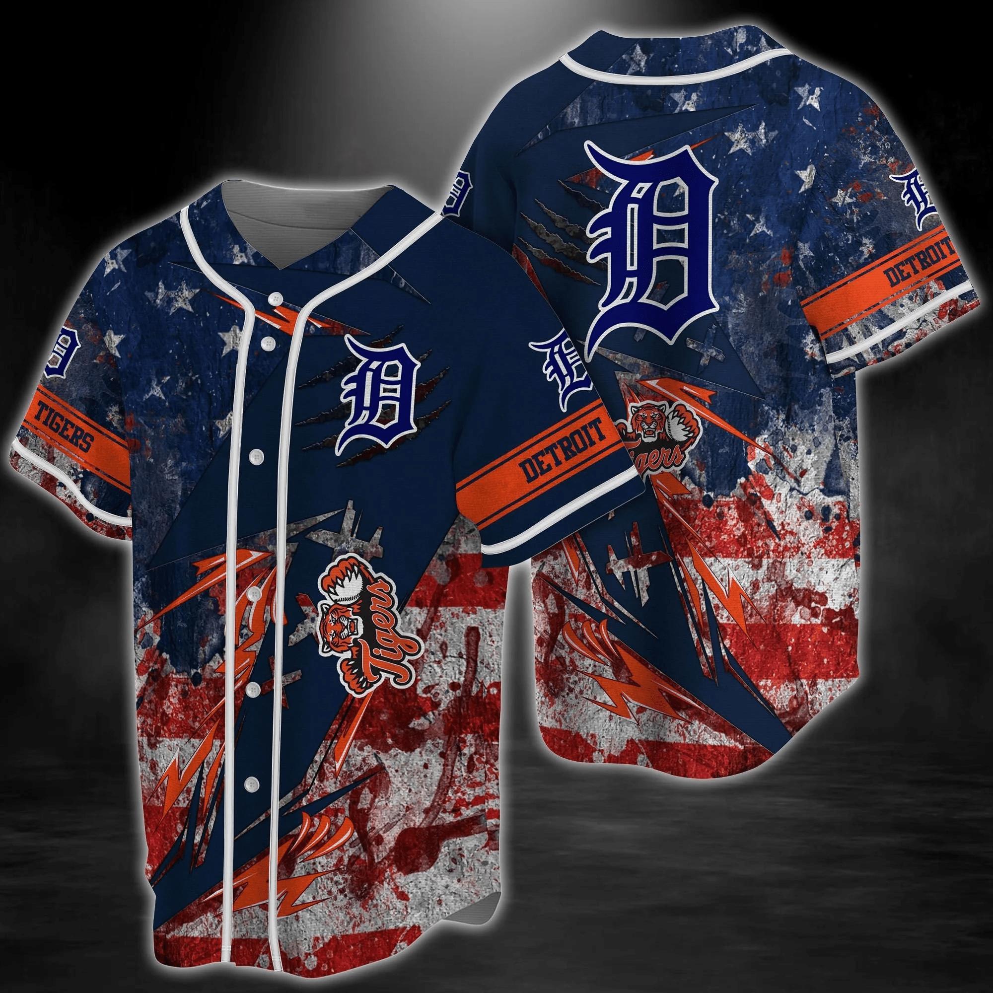 Detroit Tigers Mlb Baseball Jersey Shirt Us Flag