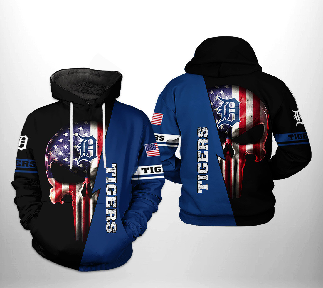 Detroit Tigers MLB US Flag Skull 3D All Over Print Hoodie, Zip Hoodie
