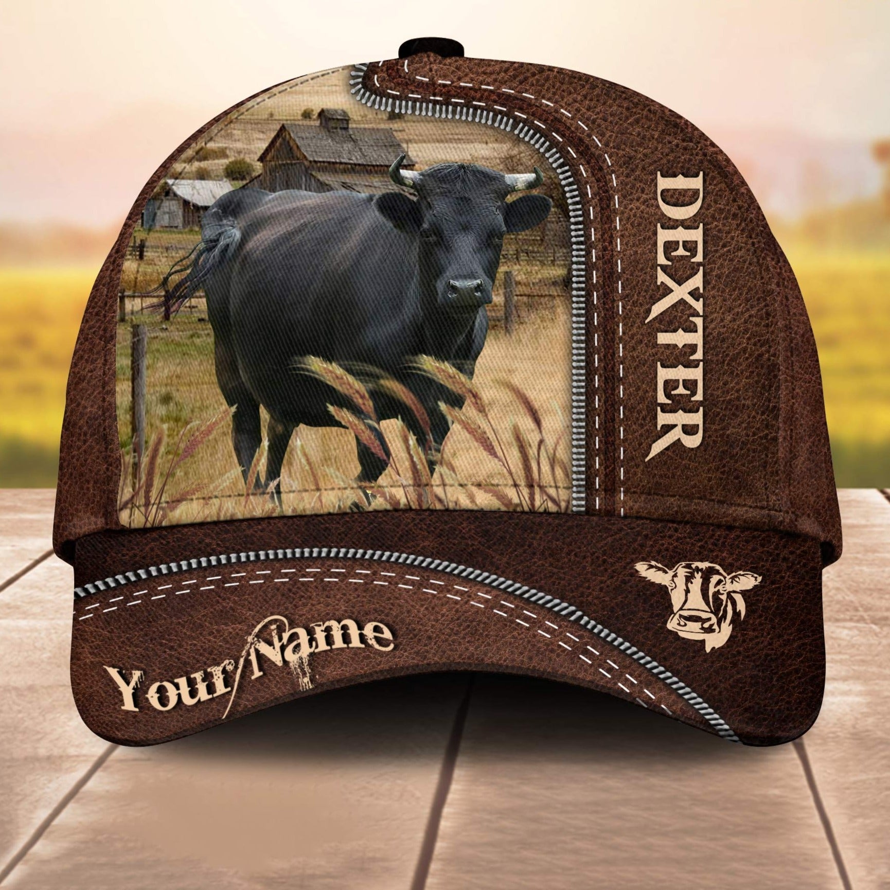 Dexter Customized Name Leather Pattern 3D Cap 3D All Over Print Baseball Cap, Cap For Farm Lovers, Animal Cap, Leather Pattern Cap Trucker Hats Custom Hats Gifts For Men & Women