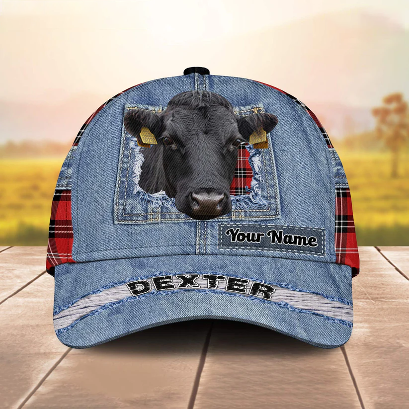Dexter Overall Jeans Pattern And Red Caro Pattern Customized Name Cap Trucker Hats Custom Hats Gifts For Men & Women