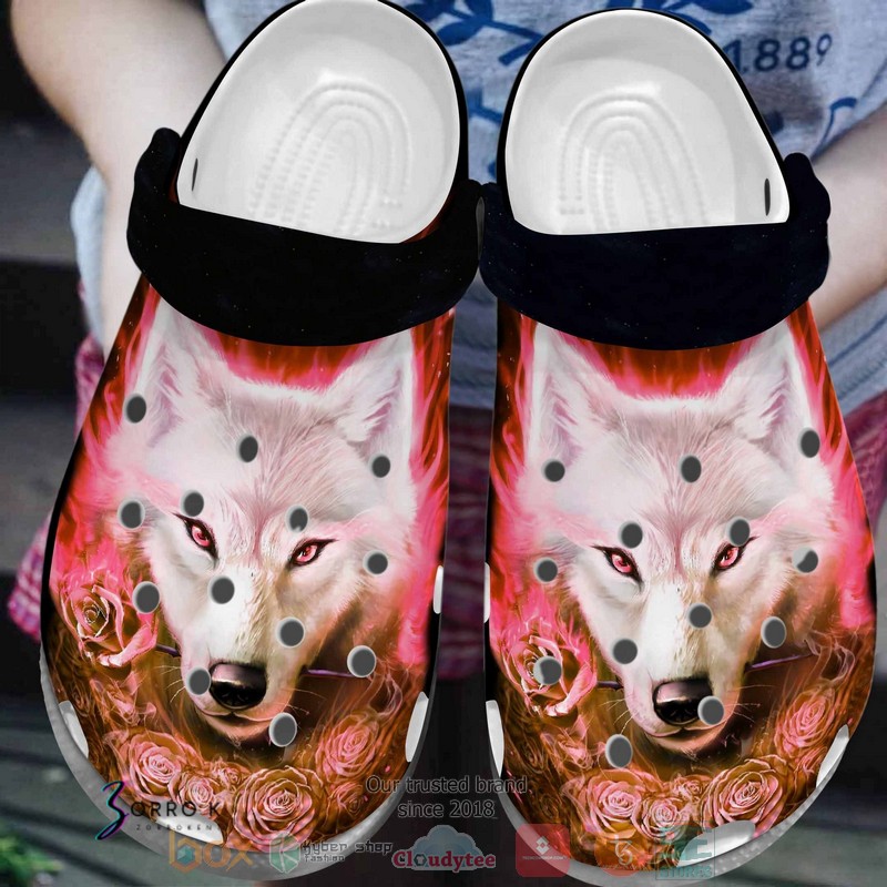 Diamond Wolf And Roses Crocs Crocband Clogs Shoes Comfortable For Men Women and Kids
