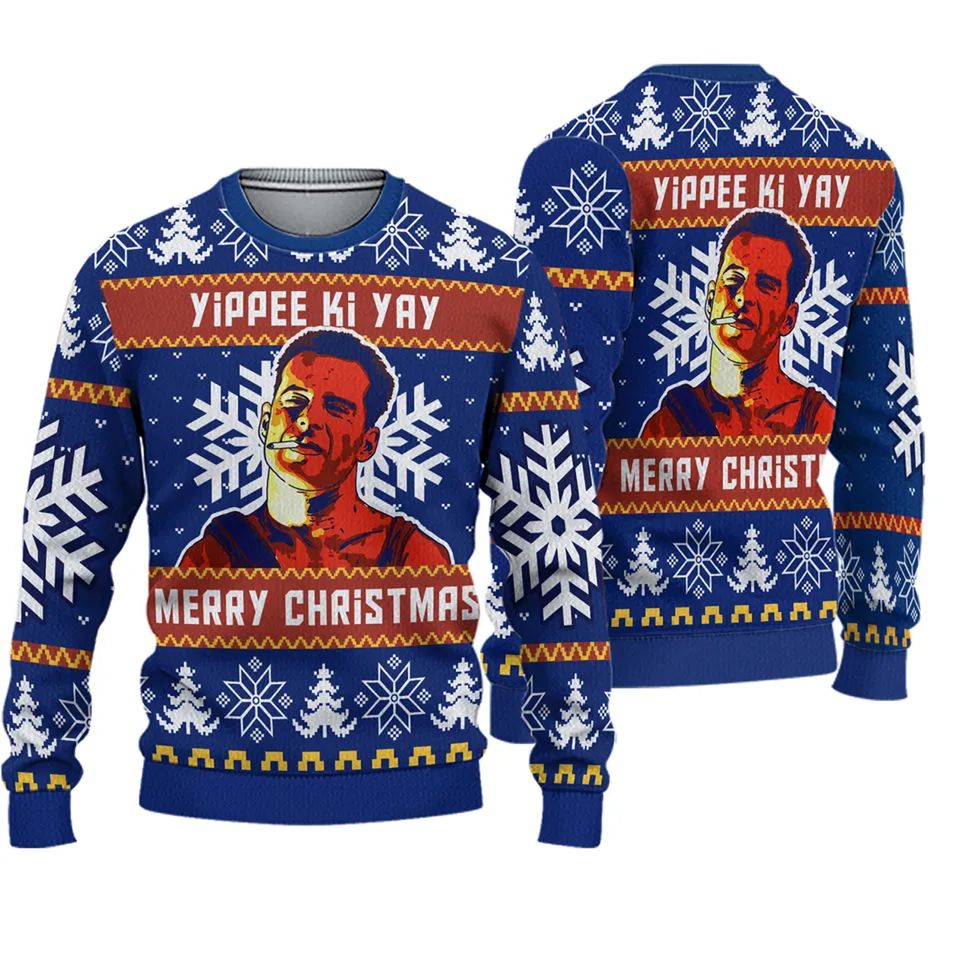 Die Hard Bruce Willis Christmas Movie Ugly Sweater, John McClane Die Hard Ugly Sweater