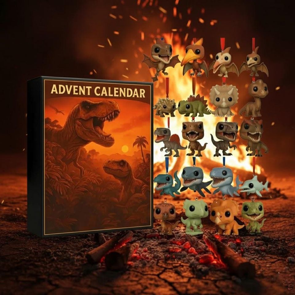 Dinosaur 2D Flat Advent Calendar 2025, 24 Acrylic Christmas Ornaments, Prehistoric Reptile Mini Figures Jurassic Theme Holiday Gift for Kids