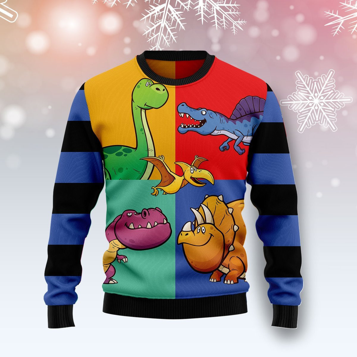 Dinosaur Color Ugly Christmas Sweater Adult 3D Funny Matching for family