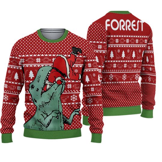 Dinosaur Eat Santa Claus Ugly Christmas Sweater, Funny Dinosaur Xmas Ugly Sweatshirt - Image 2