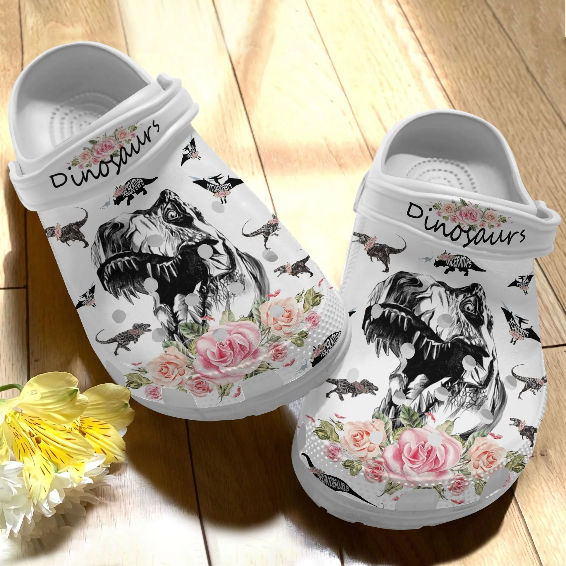 Dinosaur Floral Crocs Crocband Clogs Shoes Comfortable For Men Women and Kids