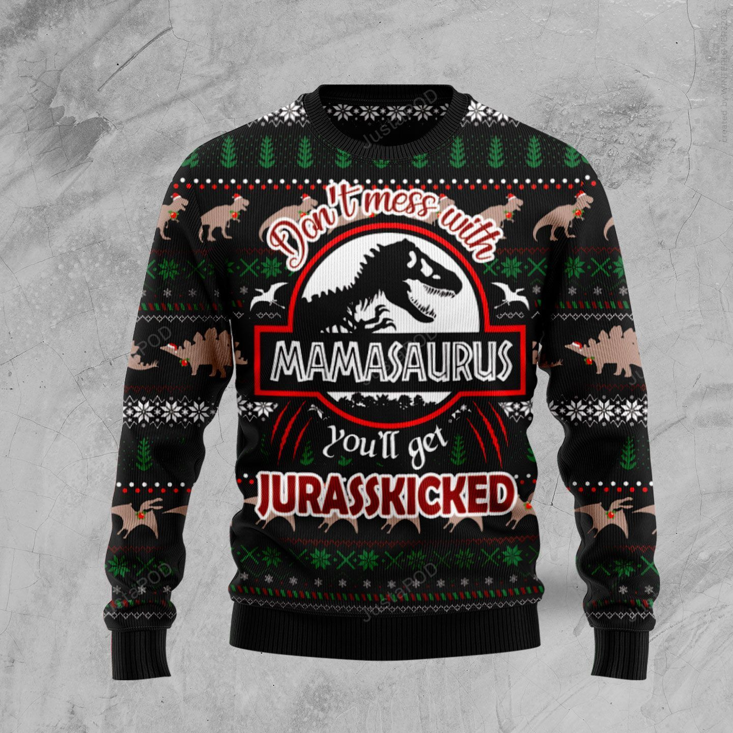Dinosaur Mamasaurus Ugly Christmas Sweater Adult 3D Funny Matching for family