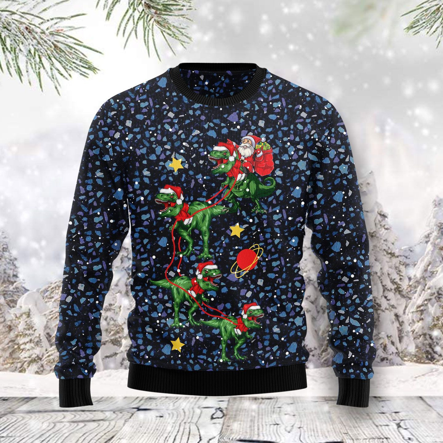 Dinosaur Reindeer Ugly Christmas Sweater Adult 3D Funny Matching for family
