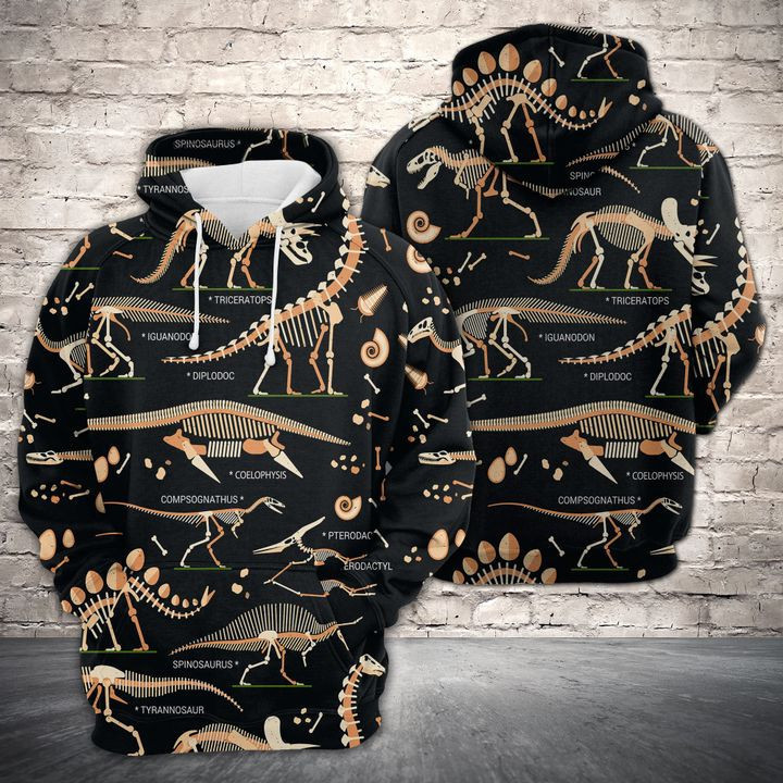 Dinosaur Skeleton 3D All Over Print Hoodie, Zip Hoodie
