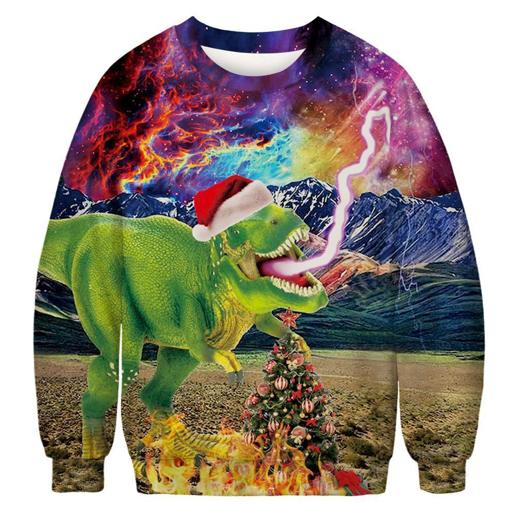 Dinosaur Ugly Christmas Sweater Adult 3D Funny Matching for family