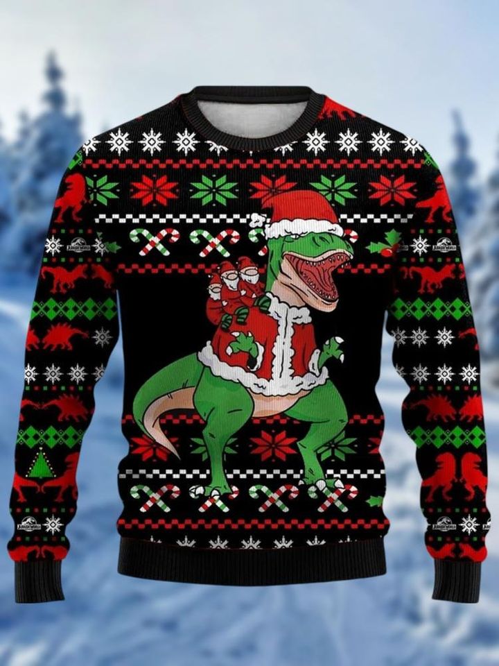 Dinosaur Ugly Christmas Sweater, Dinosaurs Santa Hat Sweater