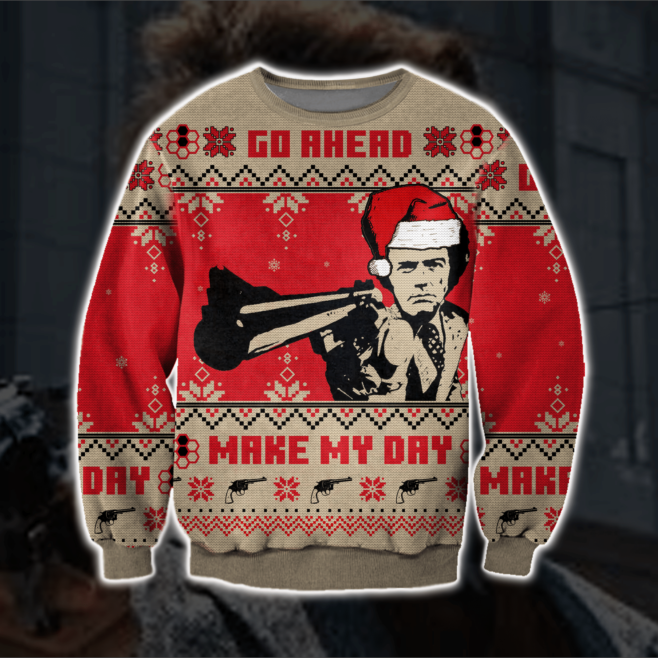 Dirty Harry 3D Print Knitting Pattern Ugly Christmas Sweater Adult 3D Funny Matching for family