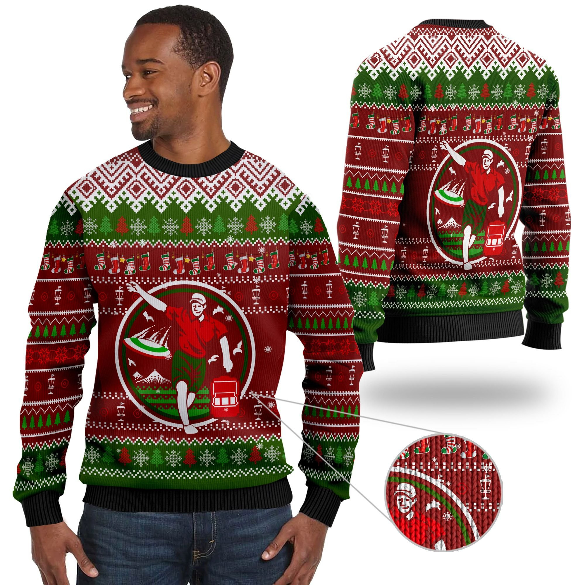 Disc Golf Image Noel Pattern For Frisbee Golfers Sport Lovers Unique Gifts Ugly Christmas Sweater Adult 3D Funny Matching for family