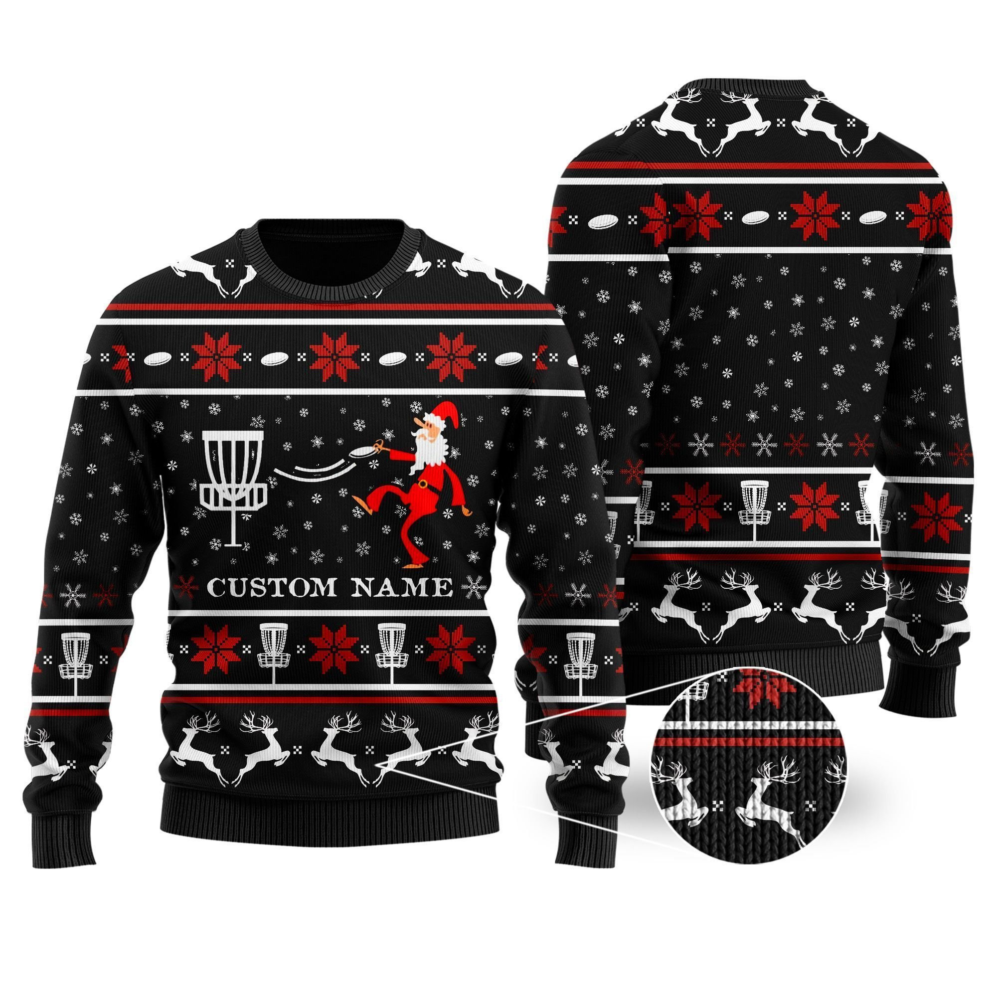 Disc Golf Noel Pattern Custom Name Ugly Christmas Sweater Adult 3D Funny Matching for family