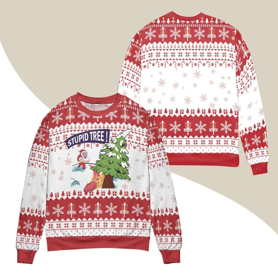 Disc Golf Stupid Tree Ugly Christmas Sweater, Santa Claus Play