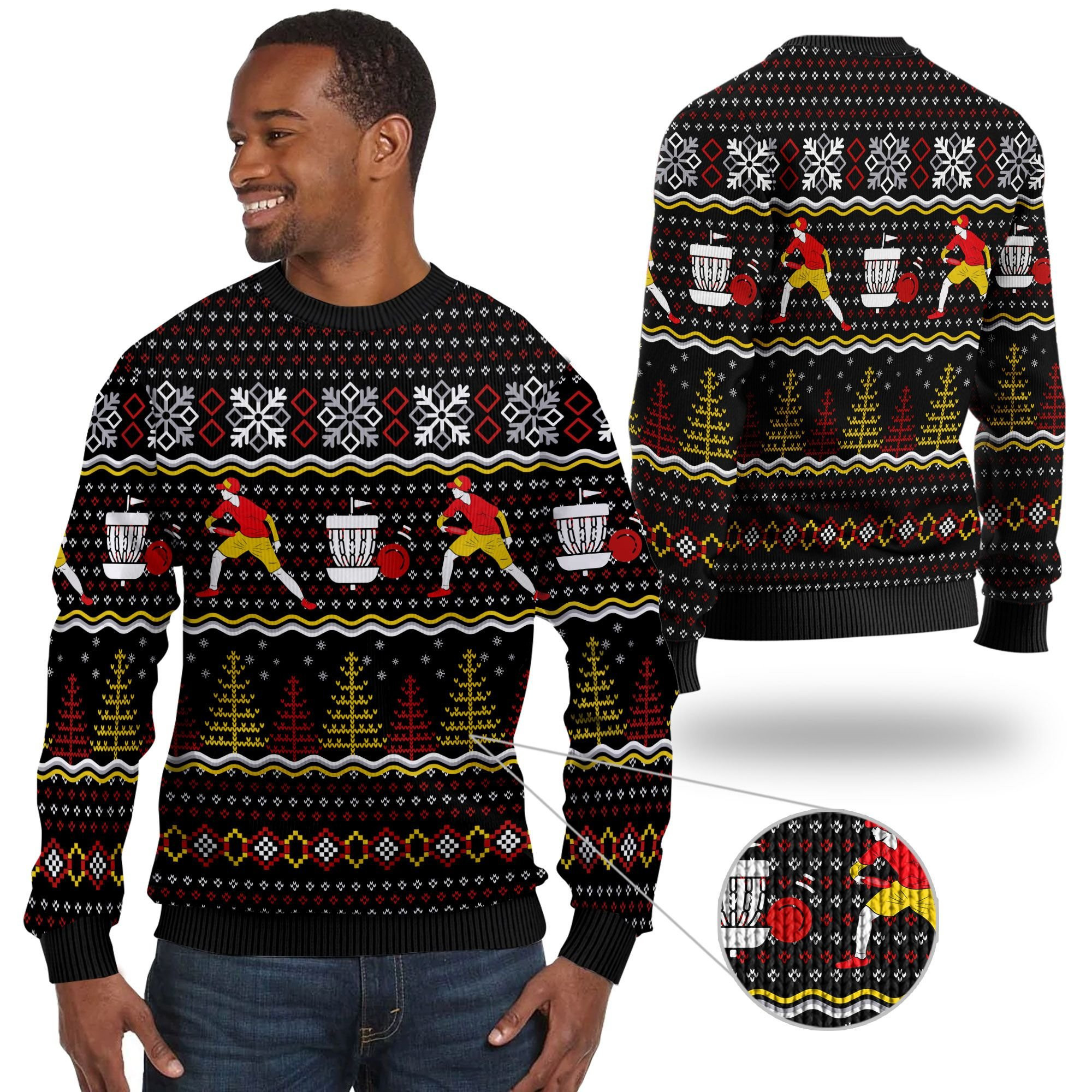 Disc Golf With Christmas Patterns For Disc Golfers And Sport Lovers Ugly Christmas Sweater Adult 3D Funny Matching for family