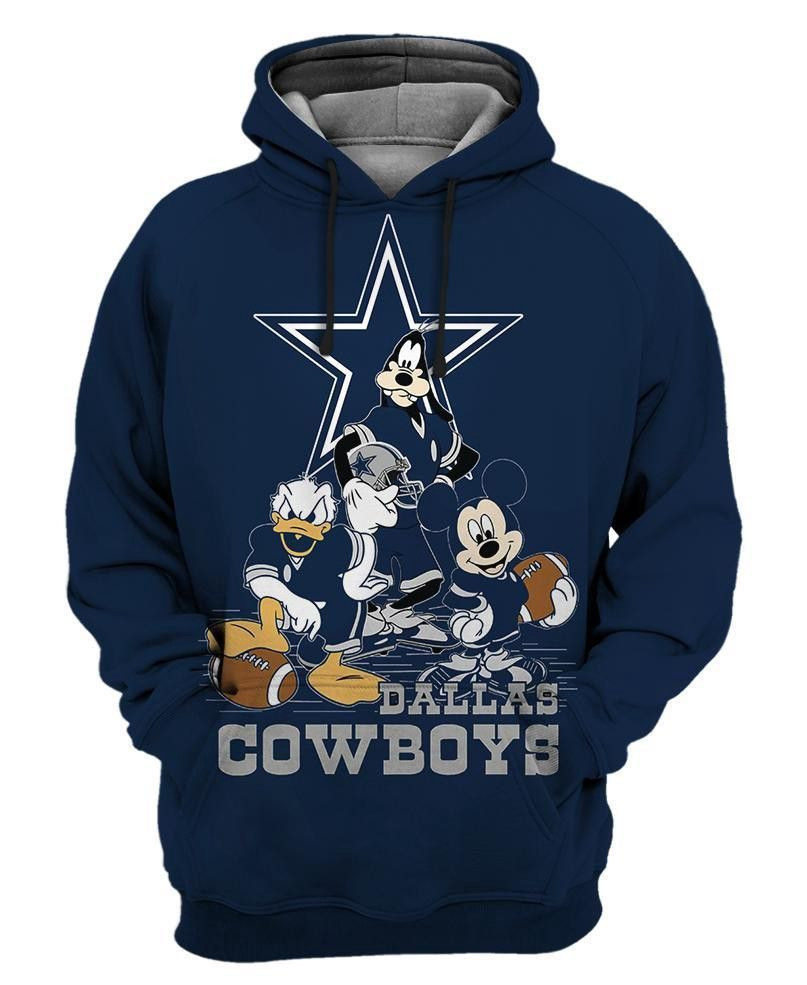 Disney Cartoon Character Dallas Cowboys Fashion 3D All Over Print Hoodie, Zip Hoodie