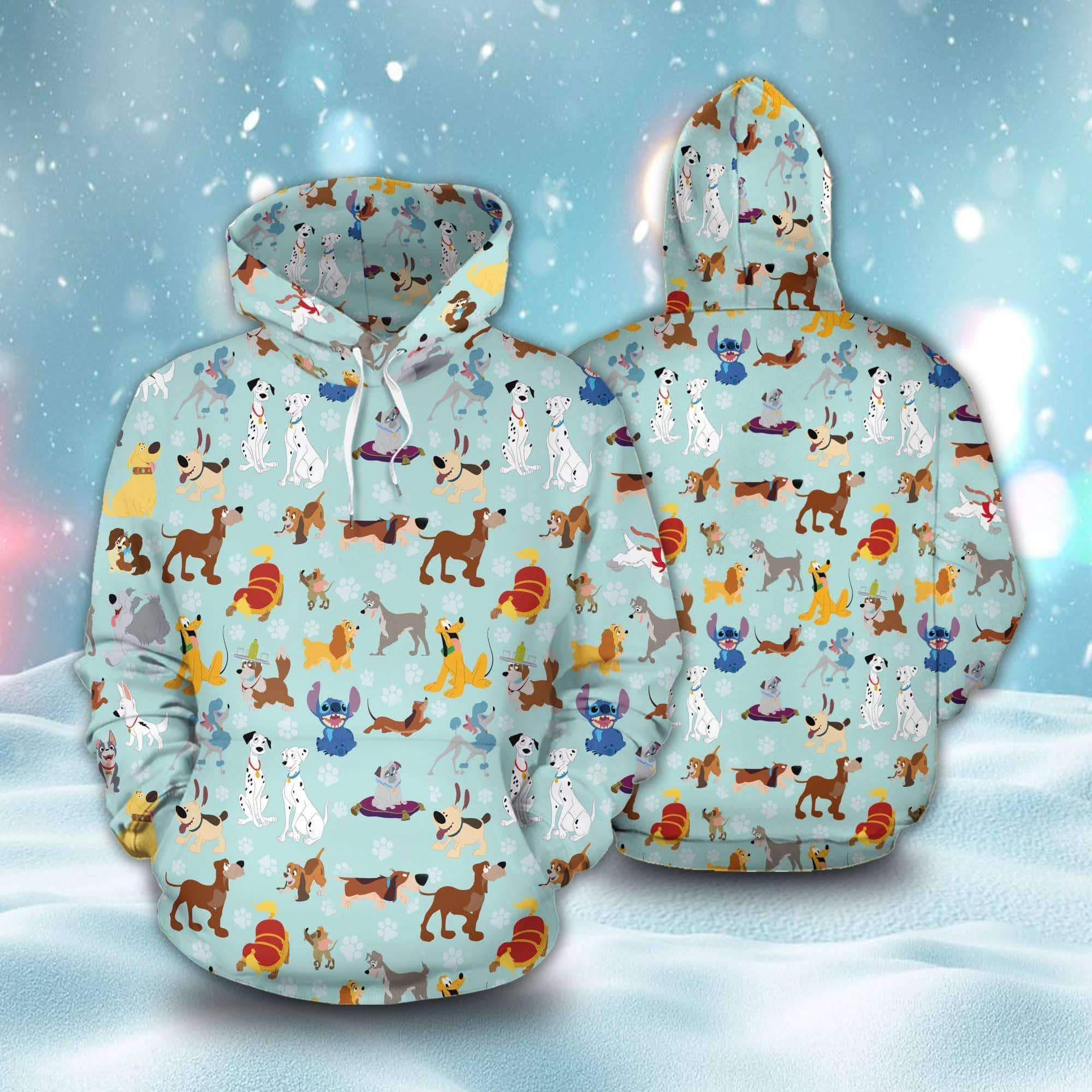 Disney Dog Blue Stitch 101 Dalmatians 3D All Over Print Hoodie, Zip Hoodie
