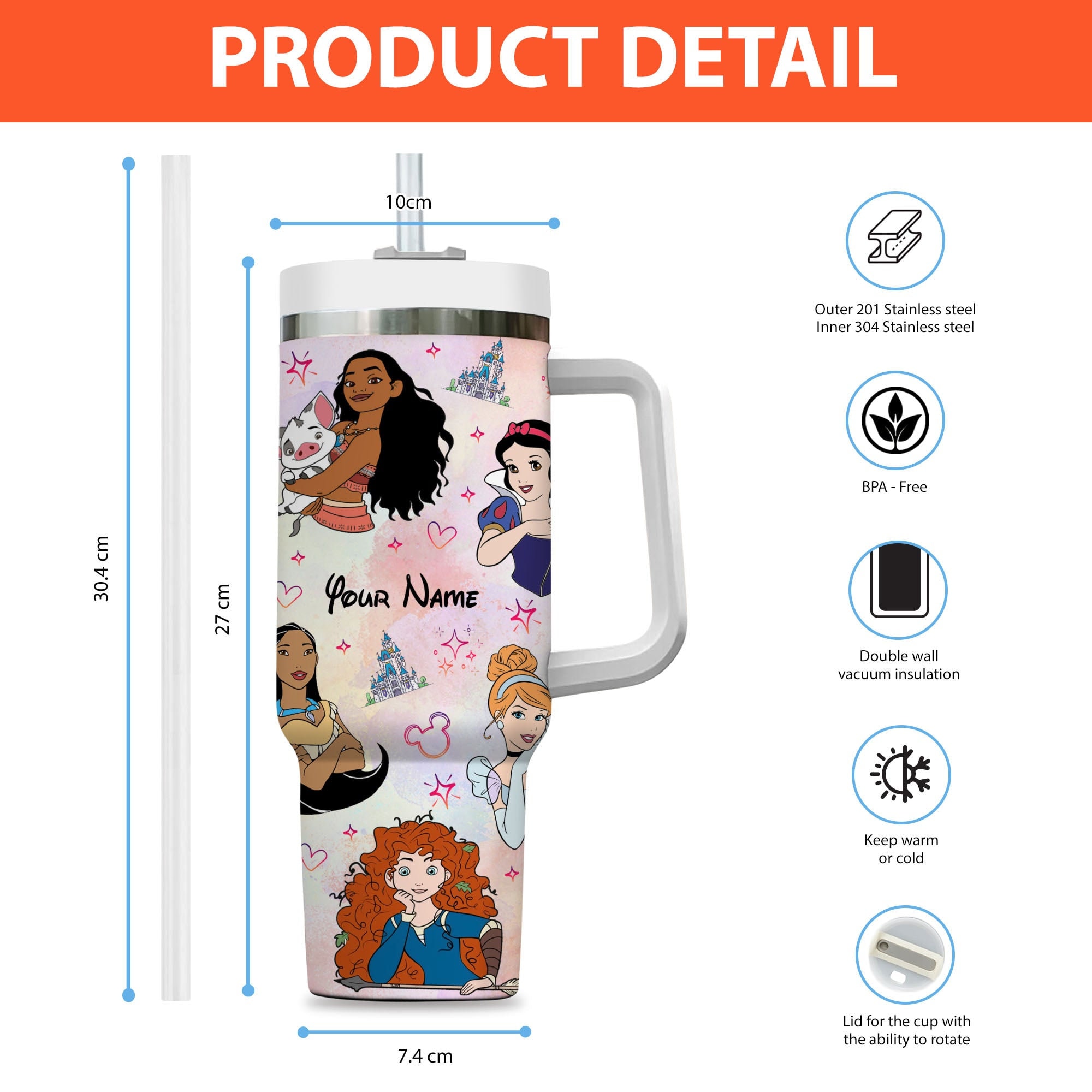 Disney Princesses Cartoon Custom Stanley Cup 40 oz 30 oz Tumbler With HandleTVC2301982 - Image 4