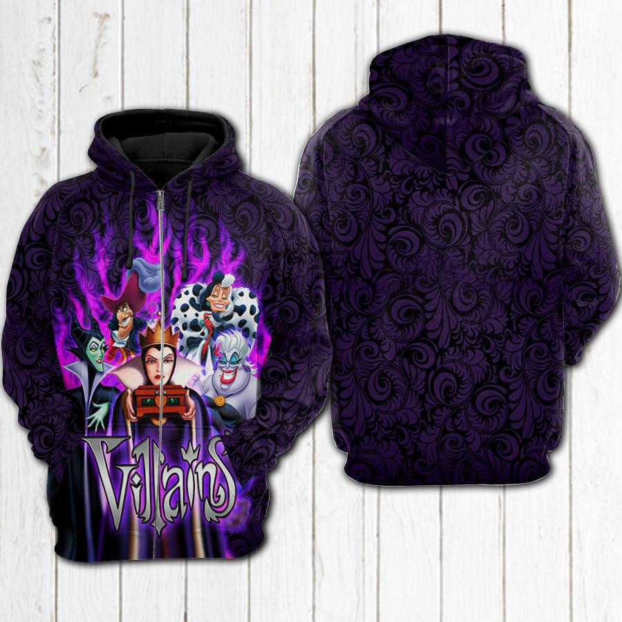 Disney Villains 3D All Over Print Hoodie, Zip Hoodie