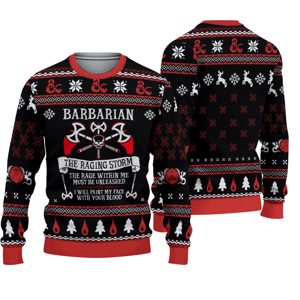 DnD Barbarian Christmas Ugly Sweater, Dungeons And Dragons Sweater