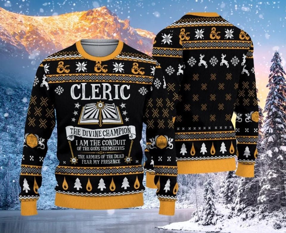 Dnd Classes Cleric Ugly Christmas Sweater, Game Xmas Sweatshirt, Christmas Gift For Men