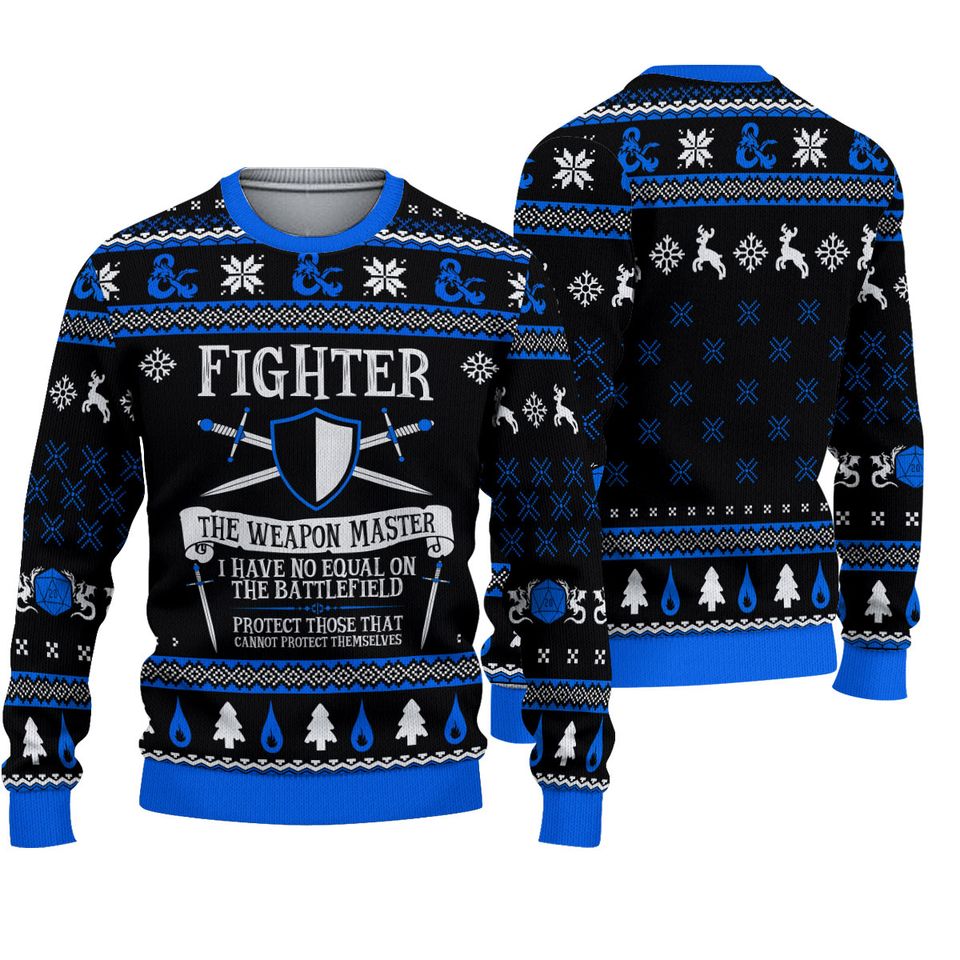 Dnd Classes Collection Fighter Christmas Ugly Sweater