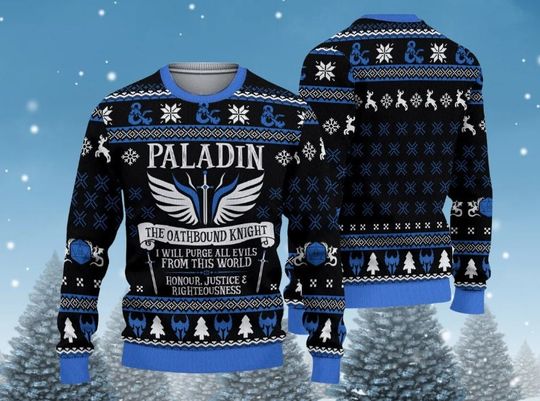 Dnd Classes Paladin Ugly Christmas Sweater, Game Xmas Sweatshirt, Christmas Gift For Men - Image 2