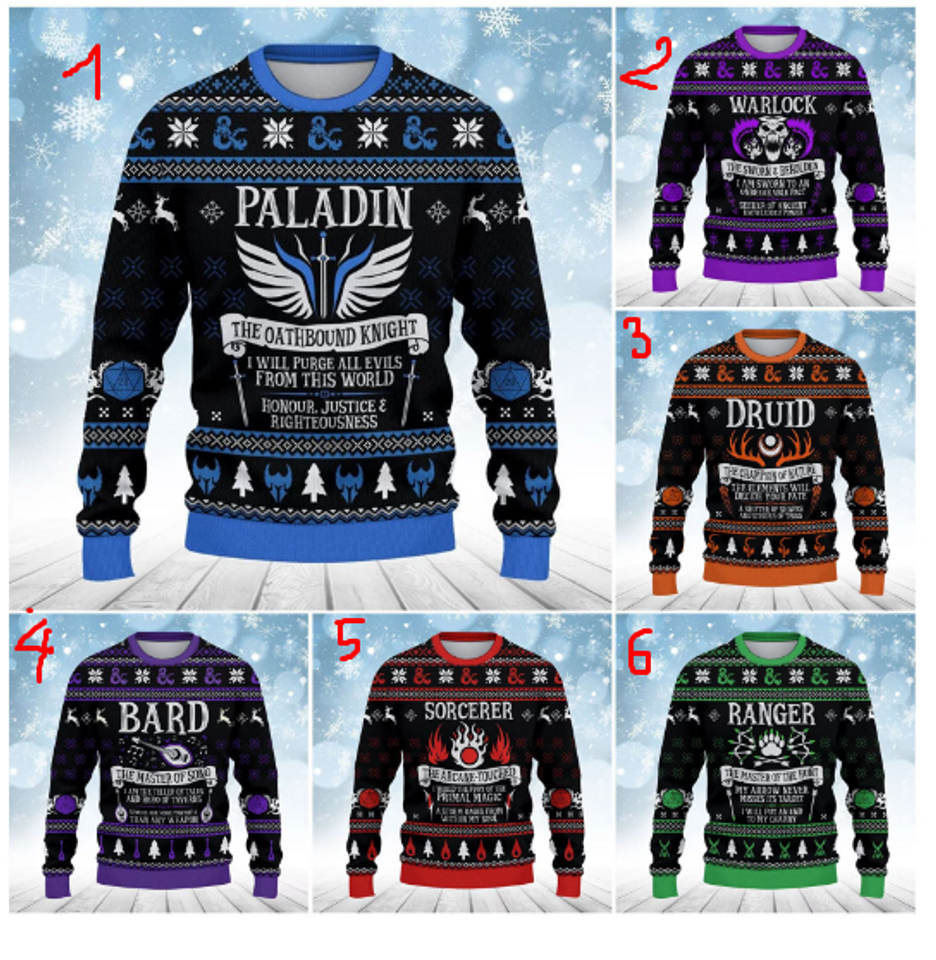 DND Dungeons & Dragons All Classes Collection Ugly Christmas Sweater
