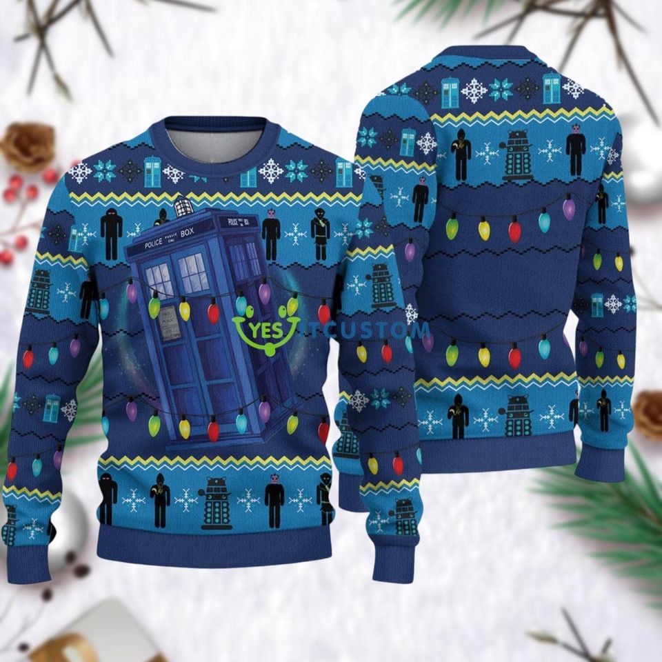 Doctor Who Christmas Ugly Sweater, Police Box Ugly Christmas Sweater