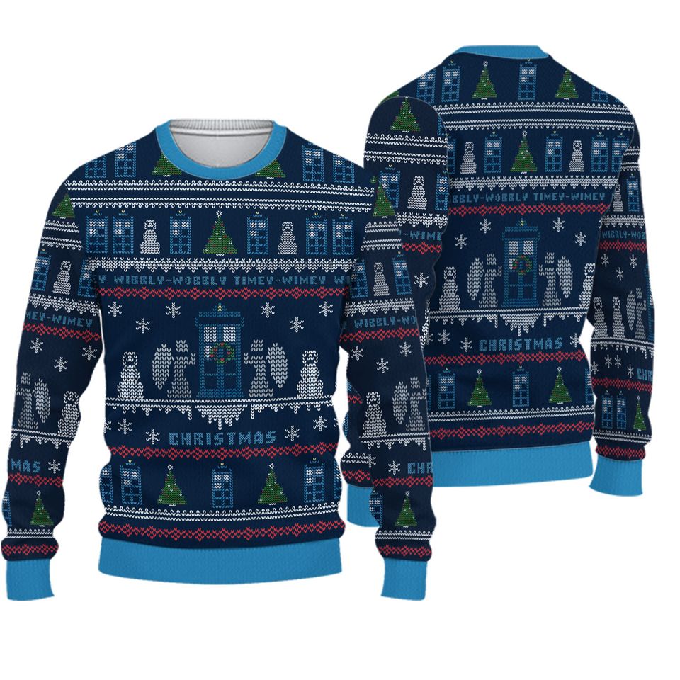 Doctor Who Ugly Christmas Sweater, Tardis Police Box Xmas Sweater