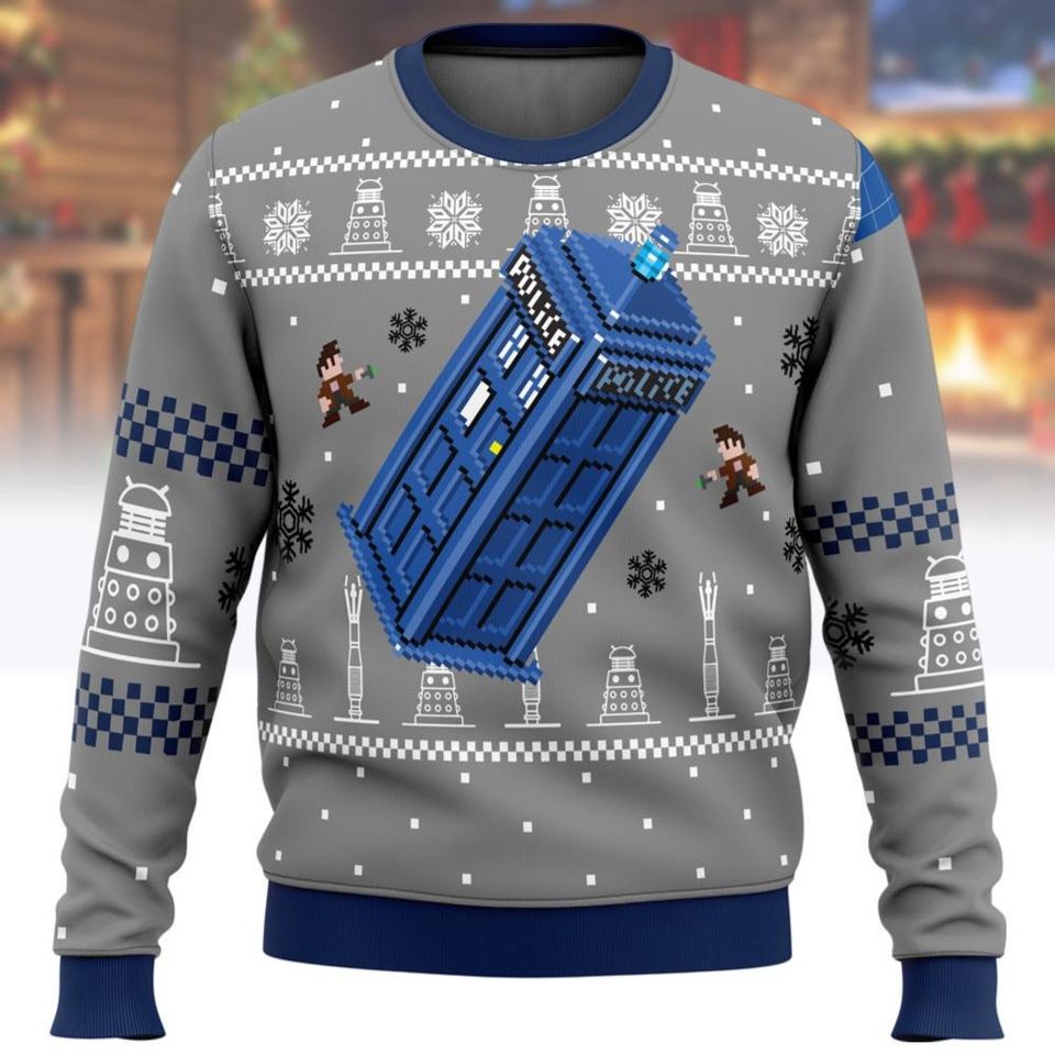 Doctor Who Ugly Christmas Sweater, Tardis Police Box Xmas Sweater