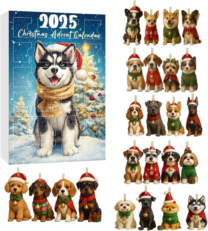 Dog Advent Calendar 2025 for Dog Lovers  Acrylic Blind Box Ornaments, Xmas Countdown Box, Cute Holiday Decor & Gift