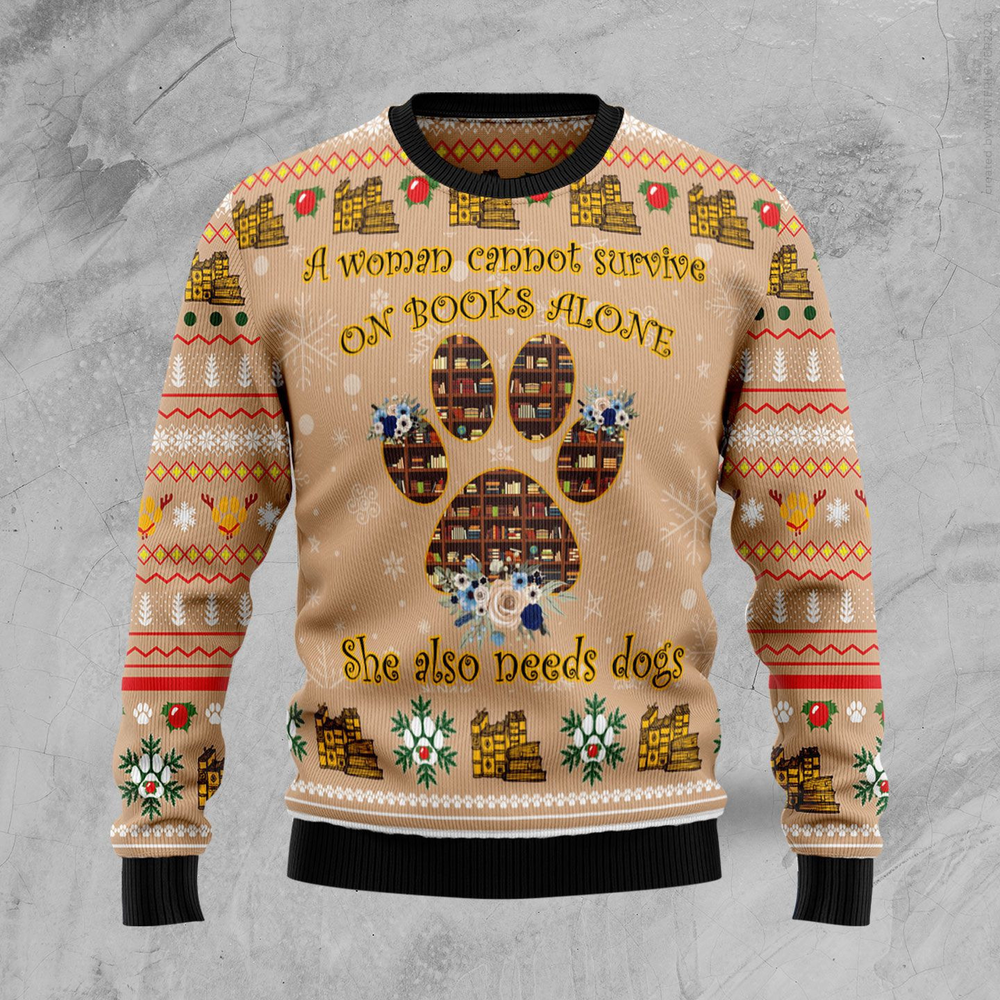 Dog And Book Lover Ugly Christmas Sweater Adult 3D Funny Matching for family