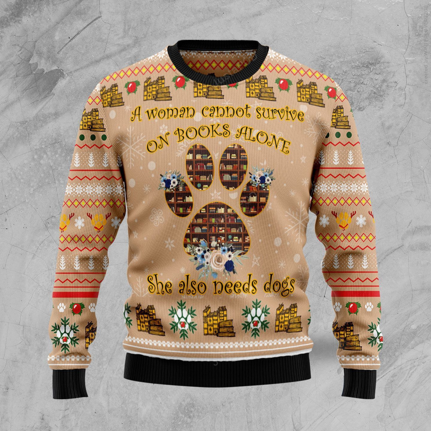 Dog And Book Lover Ugly Christmas Sweater Adult 3D Funny Matching for family